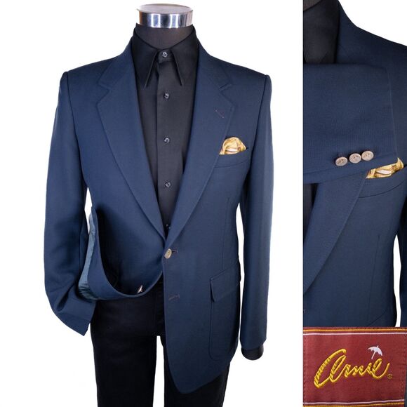 Vintage ARNIE Blazer Sport Coat 40R Navy Masters Jacket Wool Blend Gold Buttons - Picture 1 of 13